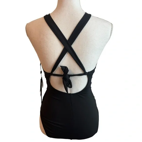 LA BLANCA ISLAND GODDESS HIGH NECK ONE-PIECE BLACK SWIMSUIT SIZE US 8 BRAND NEW - Picture 4 of 8